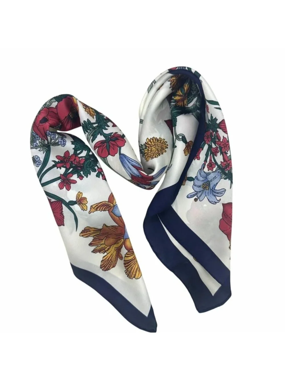 New Elegant Bandana Square Silky Scarf BLACK Flowers Garden Versatile Shawl Wrap - Picture 3 of 6